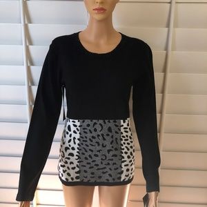 NWT VEX & CO WOMEN BLACK  & ANIMAL PRINT SWEATER